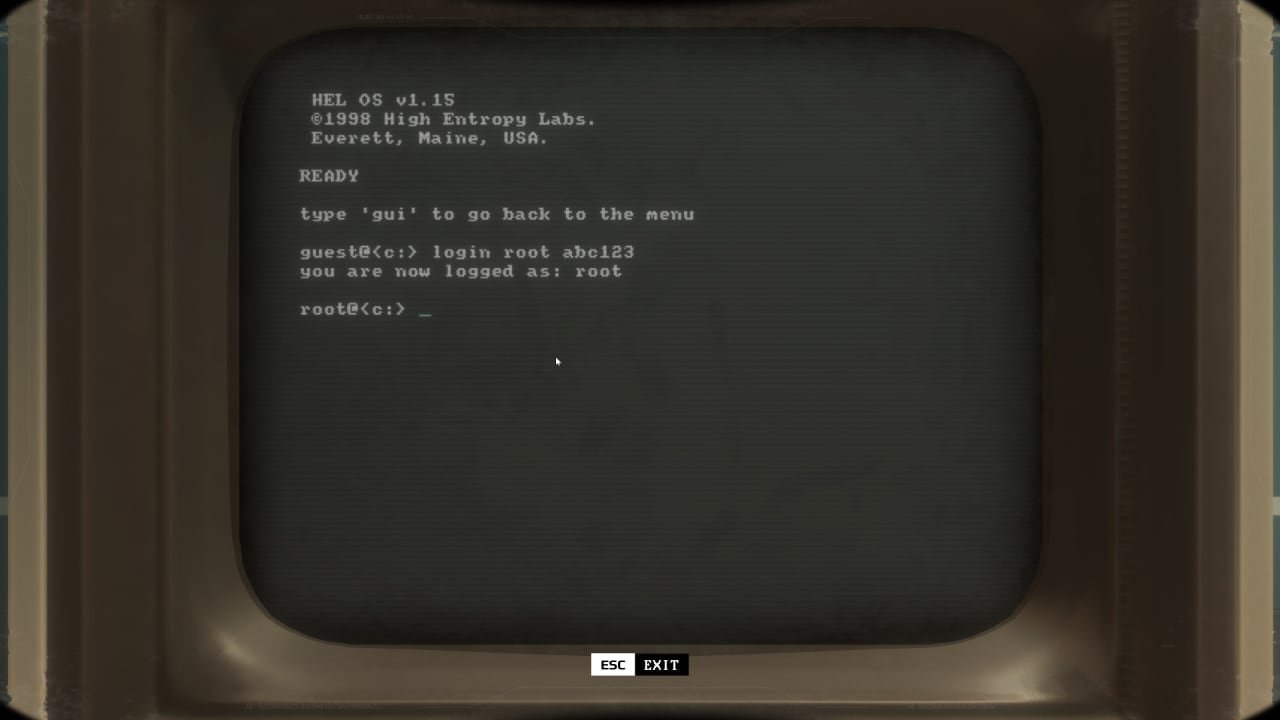 The PC terminal interface in High Entropy.
