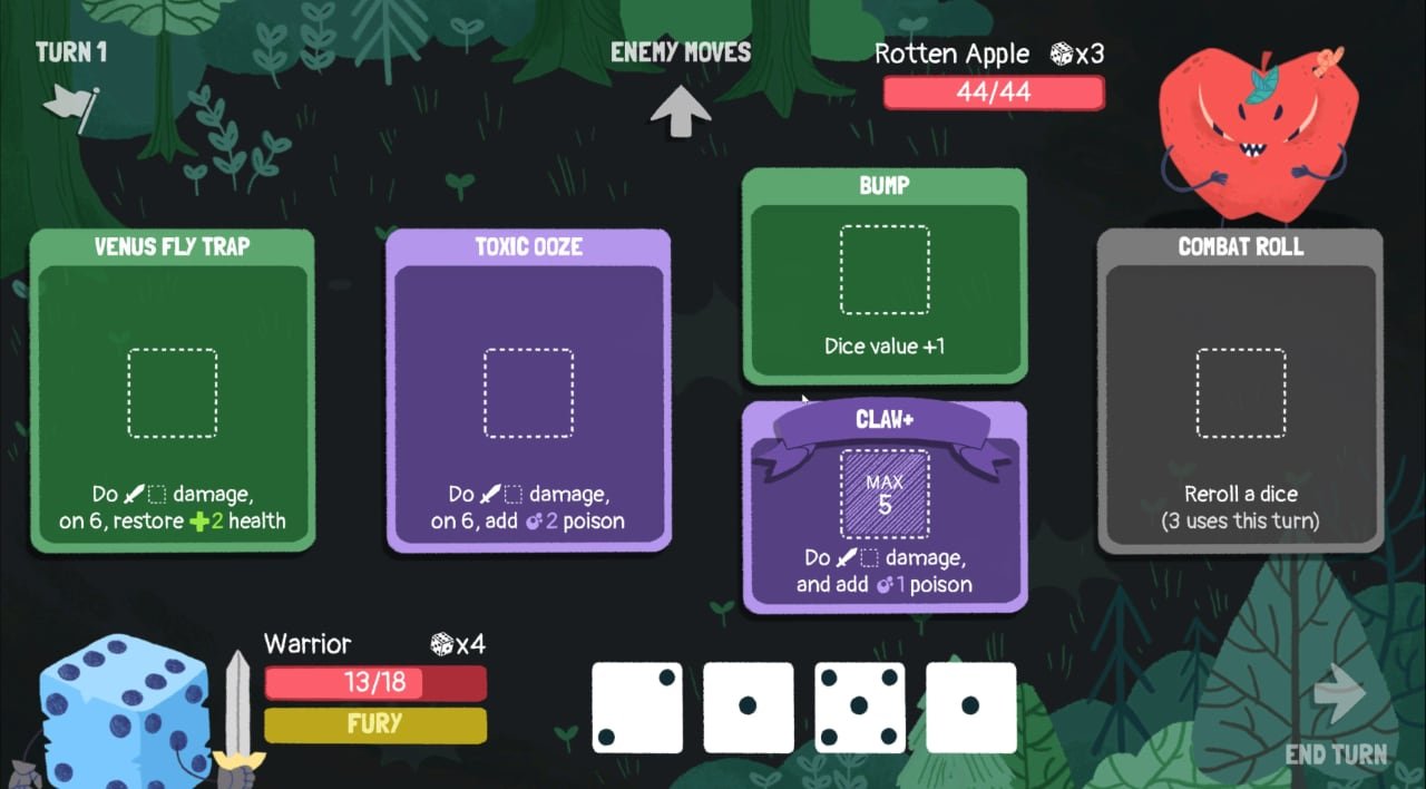 The Battle UI in Dicey Dungeons